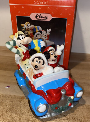 New Disney Schmid Mickey Minnie Mouse Goofy Car Christmas Figurine