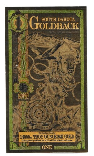 1-2023 Alpha South Dakota 1 Goldback Aurum Foil Note 1/1000 oz 24KT mit COA