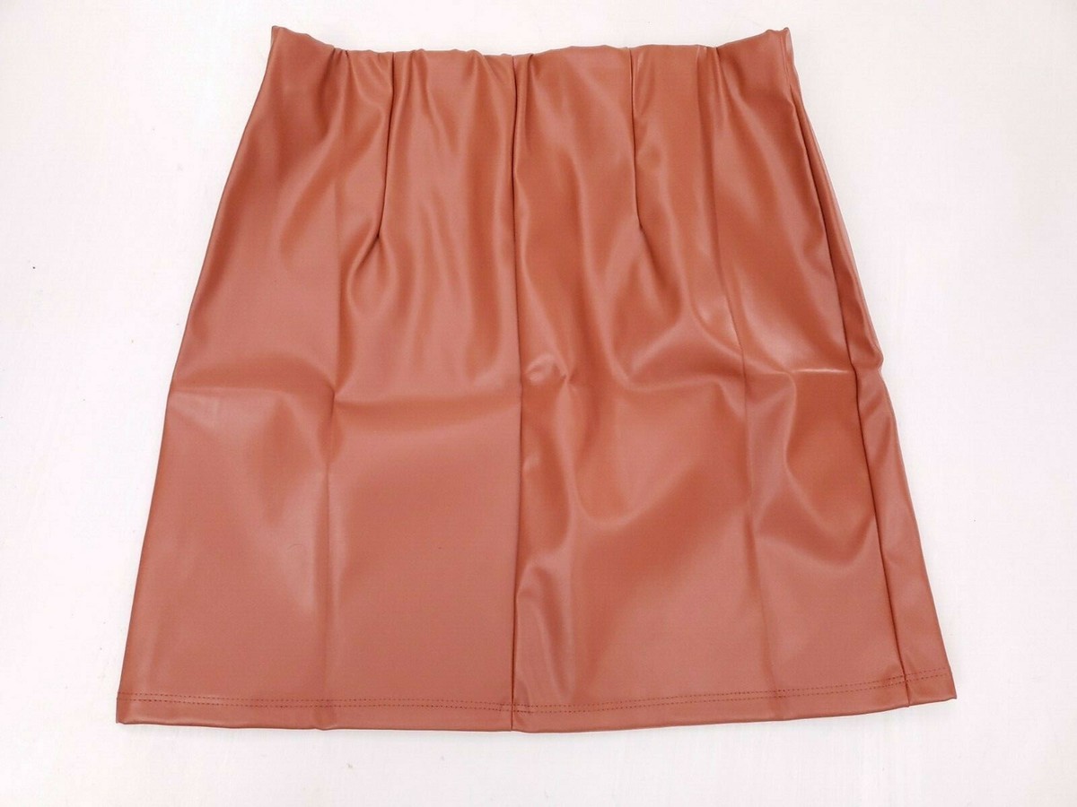 Asos Design Womens Petite Leather Look Pencil Skirt Camel US Size New