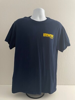 VTG Fruit Of The Loom Irwin Tools Mens L Navy Short Sleeve Crew Neck T Shirt