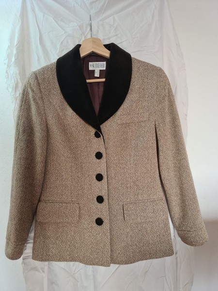 Vintage 1980s Tweed wool velvet collar riding jacket