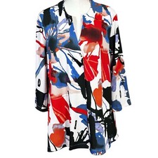 Ali Miles Abstract Print Cardigan Duster Jacket Women s Large Funky Colorful NWT