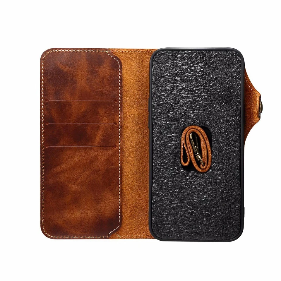 For iPhone 17 16e Pro Max 15 14 13 12 Real Cowhide Leather Flip Wallet Card Case - image 4 of 4