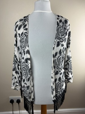 Damen Soon At Matalan schwarz Fransen Kanten Kragen Cardigan Größe 18