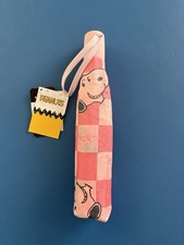 Peanuts Snoopy Pink Checkered Auto Open/Close Umbrella with Sleeve NWT
