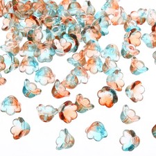 Glass Trumpet Flower Beads, 100 Pcs Gradient Flower Bead Charm, Orange, Cyan