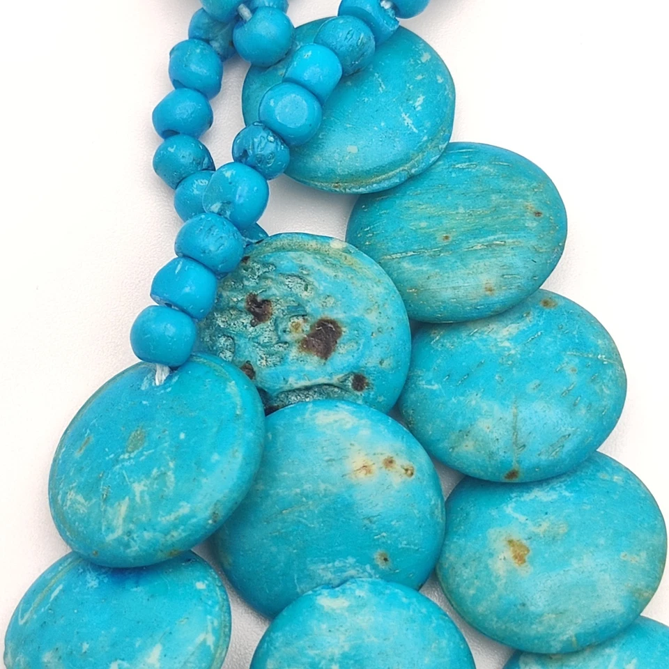 Turquoise Colored Dyed Natural Material (Wood/Bone) Necklace, 3-Strand - Image 4 of 4