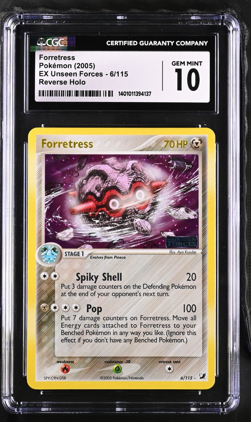 CGC 10 EX Unseen Forces Forretress 6/115 Reverse Holo Rare Stamped Pokemon Card