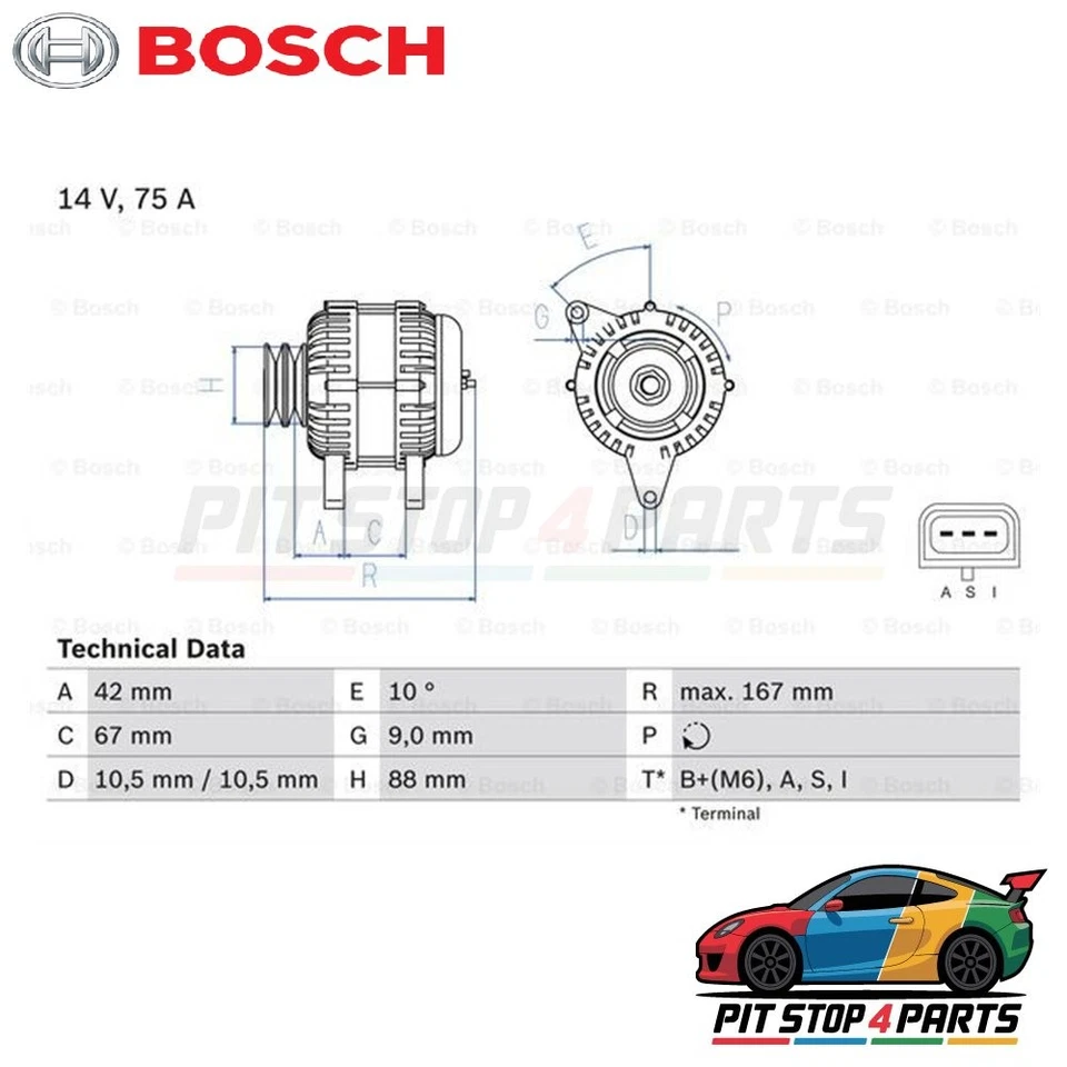 Bosch 0986080390 Alternator 167 mm Fits Mazda B-Series 1999-2006 F8RU10300BA - Image 2 of 4