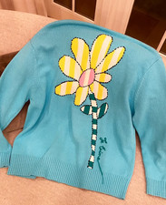 Mira Mikati Daisy Intarsia Sweater Blue Graphic Flower Knit Jumper Playful small