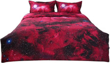 Galaxies Red Comforter Set - 3D Outer Space Bedding - Reversible, All-Season
