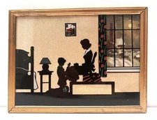 1930’s Painted Silhouette on Glass Multi-Colored Boy Praying with Mother