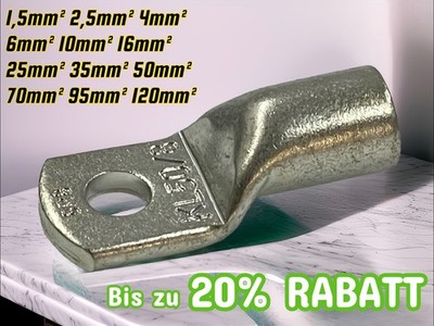 KLAUKE Rohrkabelschuh Kupfer 1,5 2,5 4 6 10 16 25 35 50 70 95 120mm² Kabelschuhe