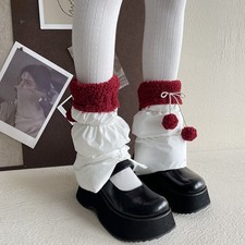Lolita Women Down Leg Warmer Pompom Calf Sock Boot Cuffs Covers Winter Ball Cute