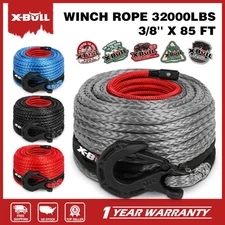 X-BULL 32000LBS Synthetic Winch Rope 3/8" x 85ft Recovery Rope Truck 4WD Cable