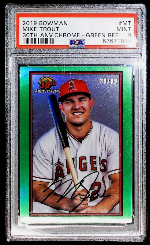 2019 Bowman #B30MT Mike Trout 30th Anniversary Chrome Green Refractor /99 PSA 9