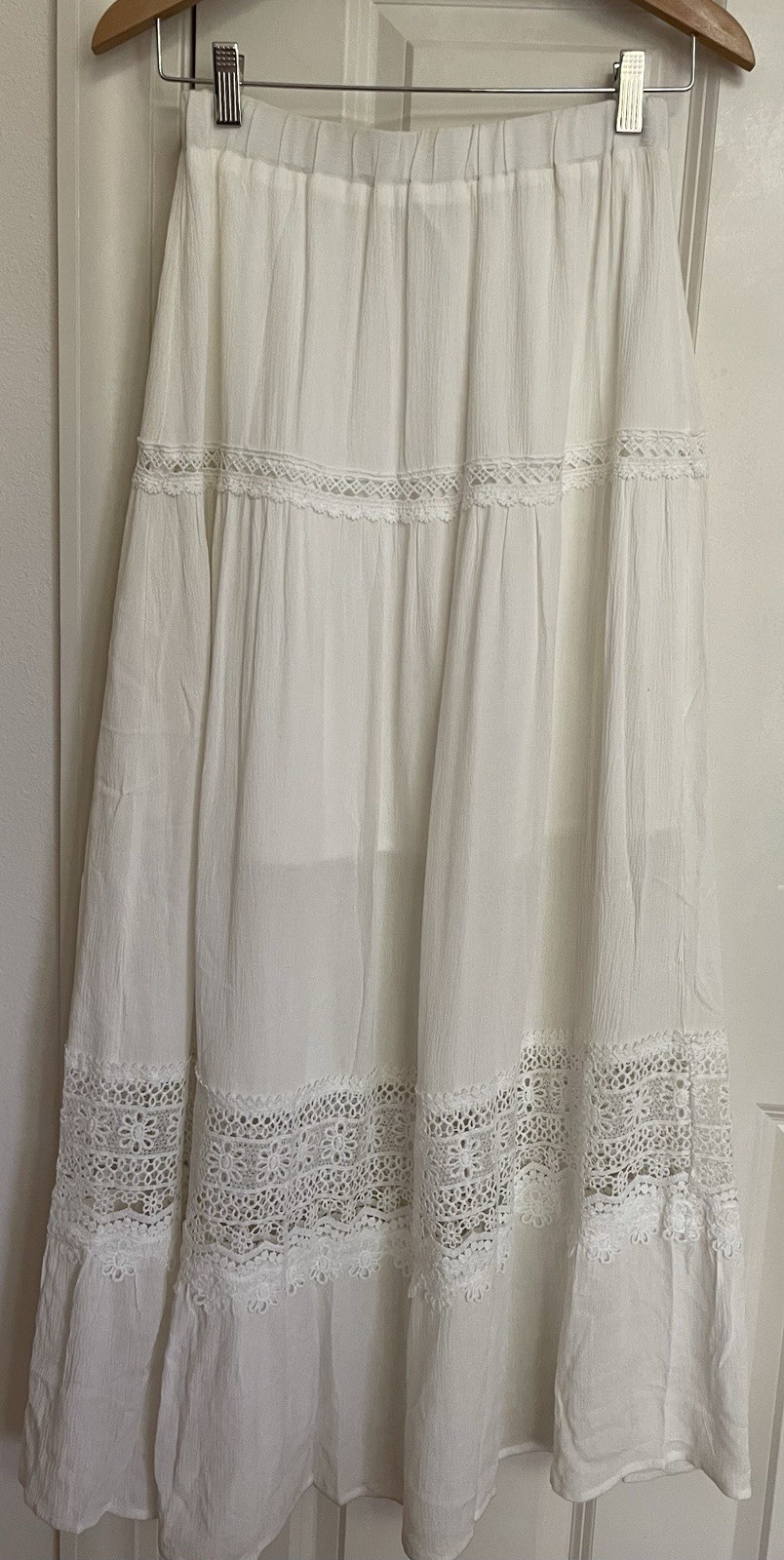 Shein White Maxi Skirt Sz M Crochet Boho Festival Beachy Summer Cottage