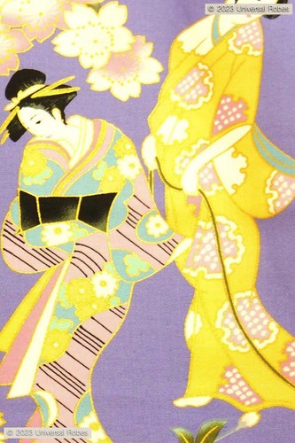 Accappatoio corto kimono giapponese donna fiori di ciliegio e bellezza raso di cotone made in J - Foto 5 di 15