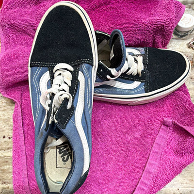 VANS Old Skool Low Top Lace-Up Skate Sneakers Blue/Black/White Rubber