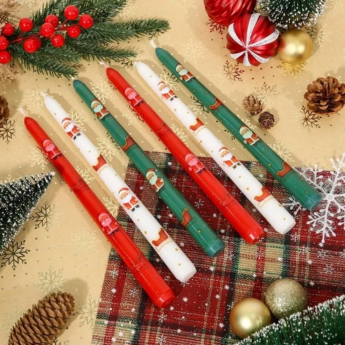 2 Pack Christmas Taper Candles, 10 Inch Unscented Candlesticks with Santa - product listing photo