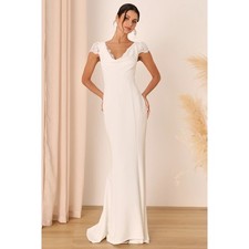 NWOT Lulus Forever Beloved White Lace Cap Sleeve Mermaid Maxi Dress Size Large