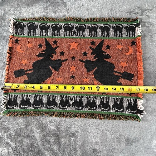 Flying Witches Black Cats Halloween Placemats Set 4 Tapestry Black Orange - Picture 7 of 8