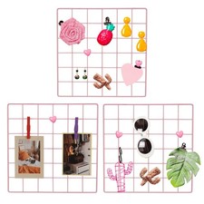 12x12 in Wall Grid Panel, 3 Pack Wire Grid Panel Shelf Board Metal, Pink
