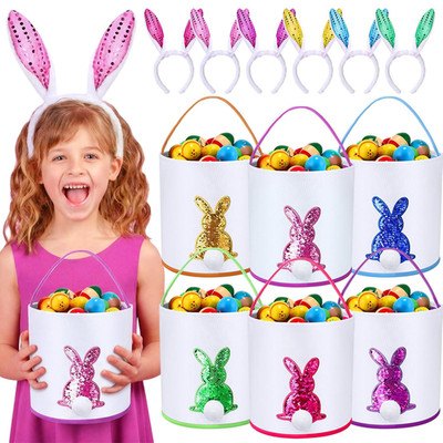 Domensi 12 Pcs Easter Basket Set for Kids Canvas Easter Baskets with Handles and