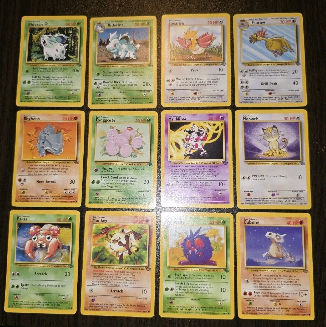 12 Jungle Set Pokémon Cards Including Mr. Mime 22/64 Non-holo LP-NM