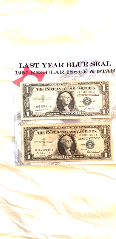 1957A $1 Silver Certificates Blue Seal Regular Issue and Star. #1487