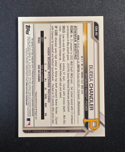 2021 Bowman Chrome Draft Baseball Bubba Chandler 1a carta automatica #CDA-BC Pirates - Foto 2 di 2