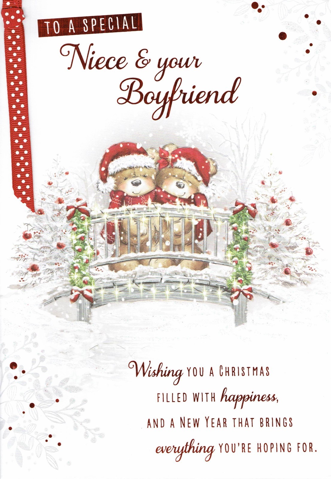 NIECE AND BOYFRIEND CHRISTMAS CARD LARGE Card Bears on Bridge Design