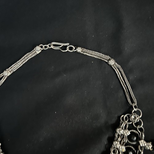Vintage Oxidized Silver Tone Gypsy Bib Cocker Necklace With Black Onyx Sz 18” - Picture 6 of 8