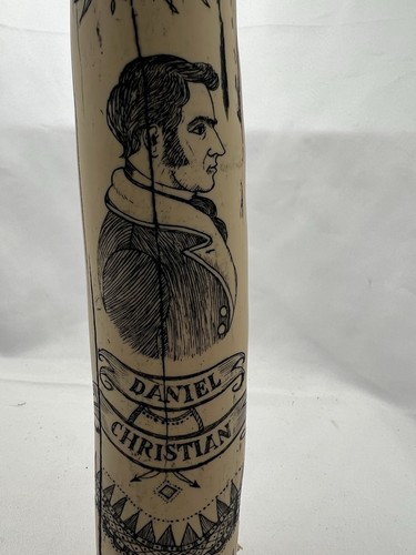 Vintage Scrimshaw Faux Whale Tooth 1840 DANIEL CHRISTIAN - Picture 2 of 10