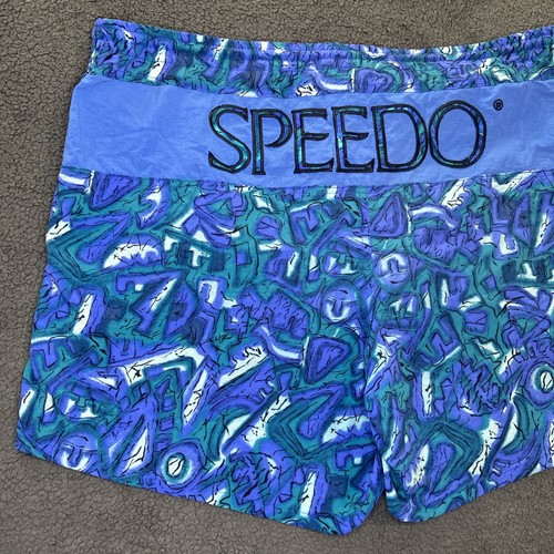 VTG Speedo Board Shorts Swim Short Trunks Men Large Mesh Lined Blue Art Abstract - Picture 10 of 15