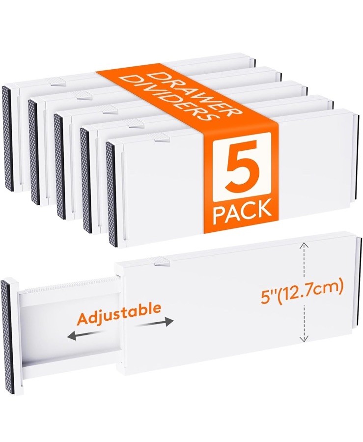 Lifewit 5-Pack Adjustable Drawer Dividers 5in High 13.5-22in Closet Organizers  