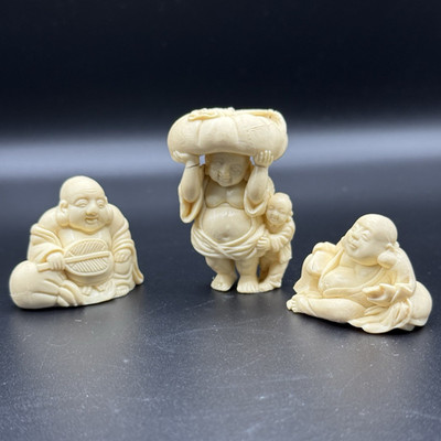 Vintage Japanese Resin Netsuke-Style Monk Figurines Lot of 3,