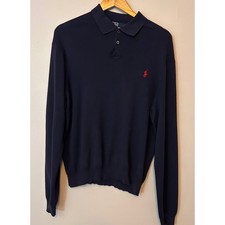 Polo Ralph Lauren Men's XL Navy Pima Cotton Long Sleeve Polo Sweater Pullover
