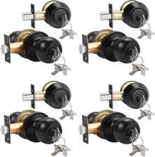 4 Pack Entry Door Knobs with Double Cylinder Deadbolt, Same Keys One Keyway Door