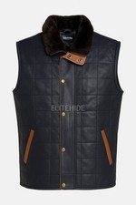 Men's Brown Sheepskin Leather 100 Real Sheepskin Shearling Fur Gilet Vest