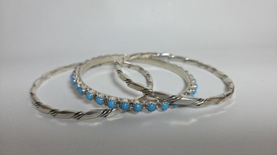 Running Bear Stirling Silver 925 Set Of 3, 1 Turquoise + 2 Silver