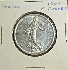 SILVER - WORLD Coin - 1960 France 5 Francs - World Silver Coin