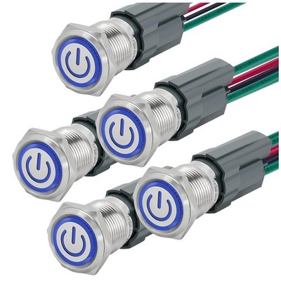 Reliable 5pcs Latching Push Button Switch with  Waterproof and LED Light