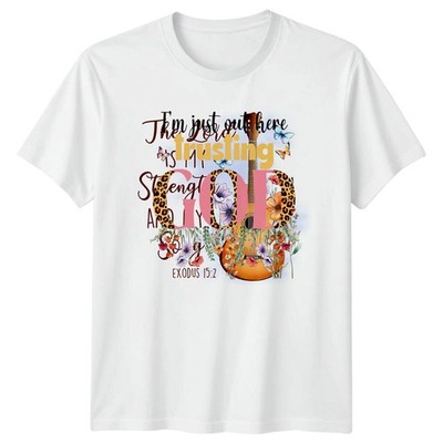 Im Just Out Here Trusting Damen T-Shirt Leopard Blumen Christian Faith