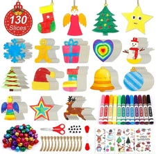 Shuttle Art 360 PCS Wooden Christmas Ornament Kit, 130 Unfinished Wood Slices