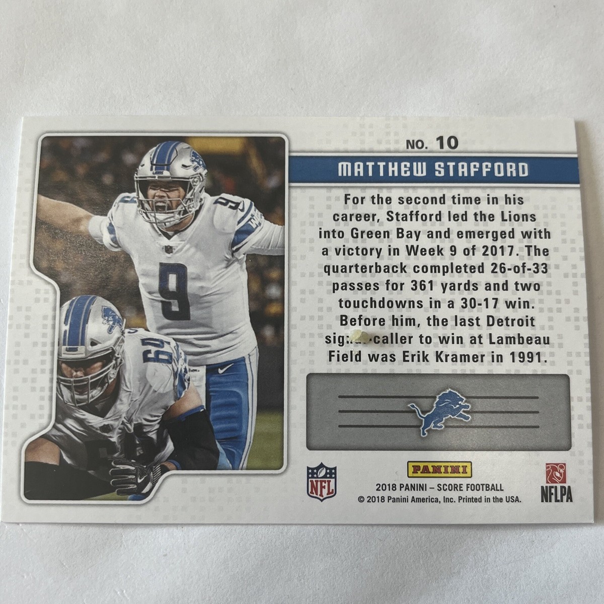 2018 panini score football signal callers Matthew Stafford