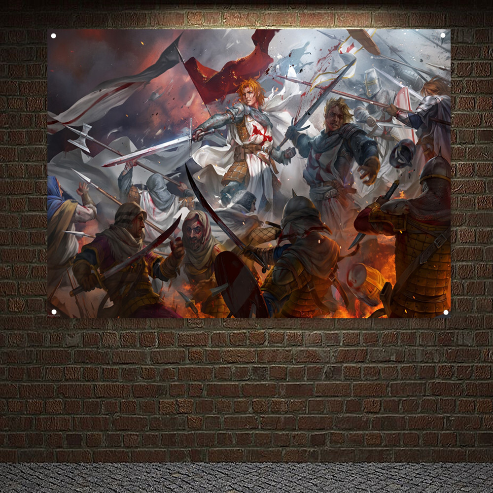 Masonic Medieval Warriors Art Poster Wall Painting Knight Templar Flag Banner
