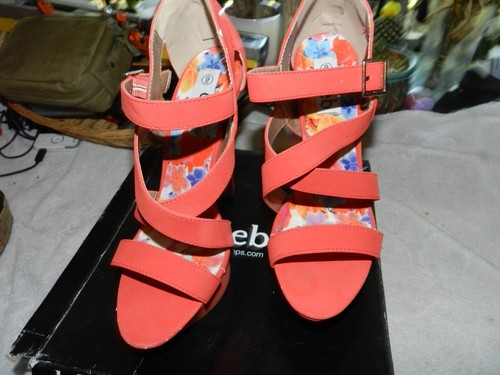 Ladies Deb Shops Red Crisscross  Stilletto  pump Zip Back Buckle front sandal - Picture 4 of 7