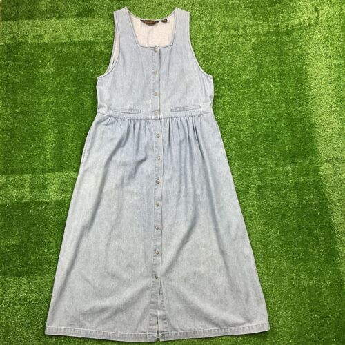 Vintage Eddie Bauer USA Blue Jean Denim  Sleeveless Button Front Long Dress A664 - Picture 1 of 12