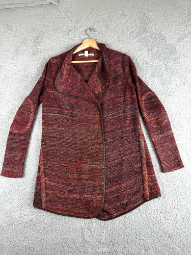 Chelsea & Violet Cardigan Sweater Womens Small Brown Space Dye Faux Leather Trim - Picture 18 of 19
